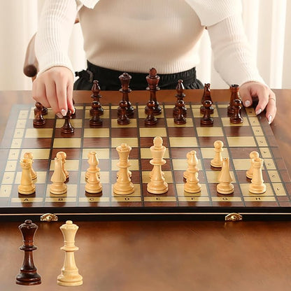 LargeDeluxe 17-Inch Wooden Chess Set - Perfect for Adults and Beginners Handcrafted Unique Folding Design Board Games