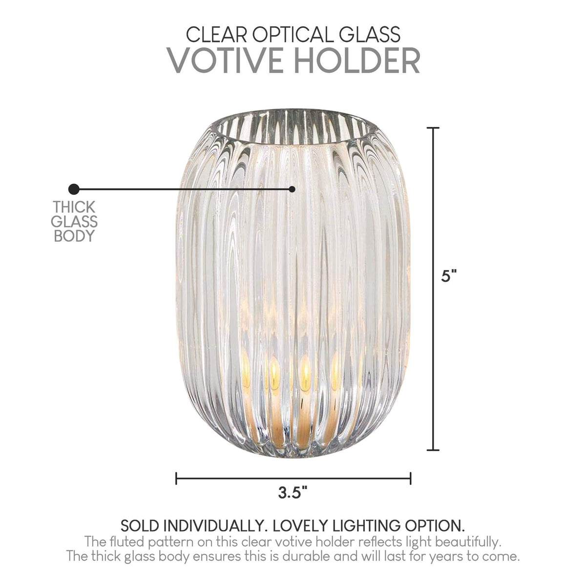 Serene Spaces Living Clear Optical Glass Votive Holder, Perfect for Weddings and Home Décor, 5" Tall & 3.5" Diameter, Set of 12