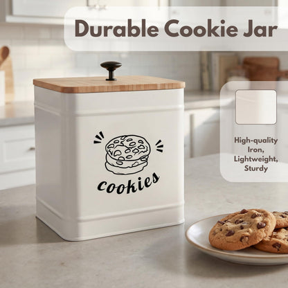 PERFNIQUE Cookie Jar with Lid Airtight, Cookie Tin with Bamboo Lid, Cute Cookie Jars for Kitchen Counter Decorative, 1 Gallon Food Storage Container for Candy, Cookies, Dessert, Farmhouse Home Decor