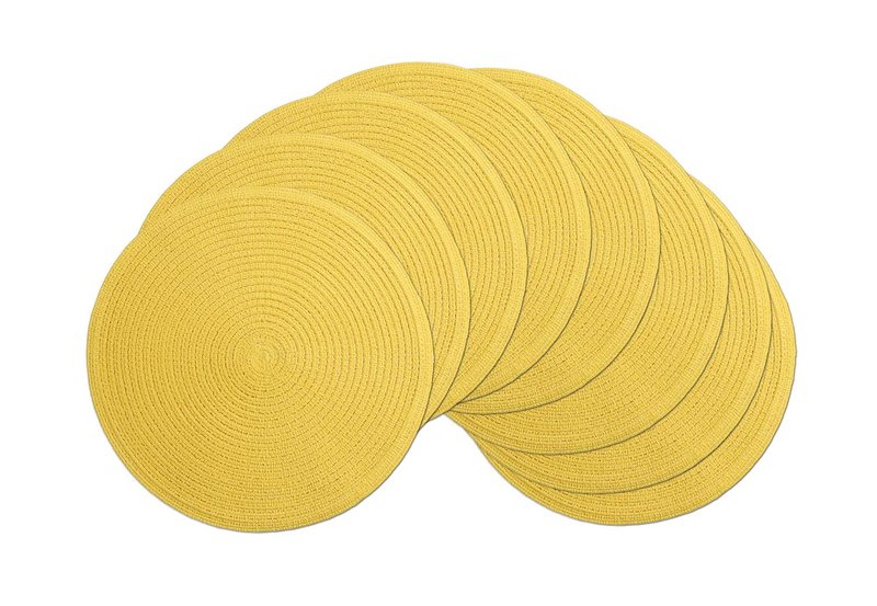 SHACOS Round Braided Placemats Set of 8 Washable Table Mats 15 inch Round Placemat Cotton Polyester Circle Placemat for Dining Table (Yellow, 8)