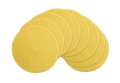 SHACOS Round Braided Placemats Set of 8 Washable Table Mats 15 inch Round Placemat Cotton Polyester Circle Placemat for Dining Table (Yellow, 8)