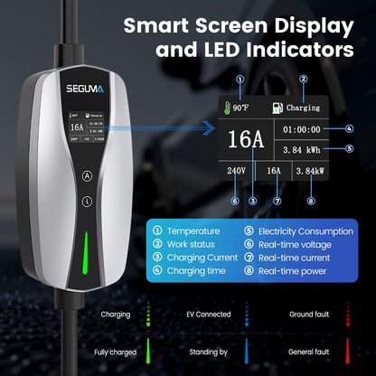 Level 1/2 EV Charger, 16Amp Adjustable Current NEMA 5-15 Plug/NEMA 6-20 Adapter, Timing Delay & LED Display 25FT Cable Portable EV Charging Station for J1772 BEVs/PHEVs 110V-240V(Silver)