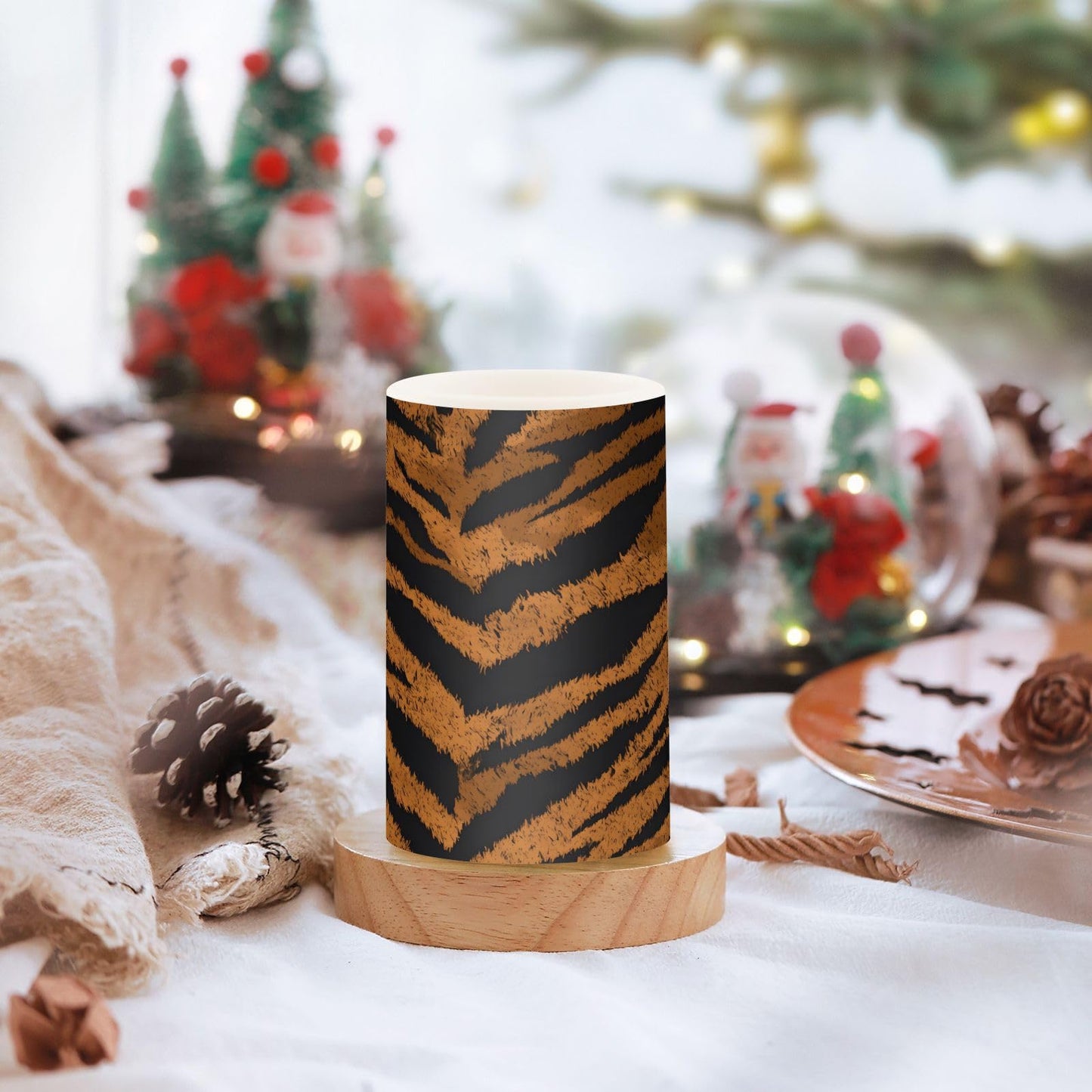 panksolu Flickering Flameless Candles, Tiger Skin Print LED Candles with Remote Timer, Battery Operated Candle forWedding Halloween Christmas Decor - Set of 2