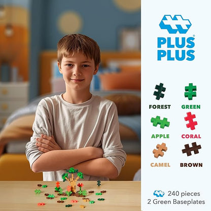 PLUS PLUS 240 Piece Interlocking Building Blocks for Kids Open Ended Connecting Toys STEM Bin Mini Manipulatives - Jungle Mix Play Tube &amp Baseplate