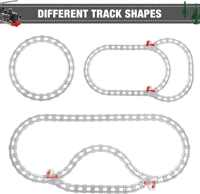 32 Pieces Train Tracks Classic Railway Track with 20 Curved Tracks 10 Straight Tracks and 2 Switches Tracks - Compatible with All Major Brands Toy Track Accessory for Kid Light Grey