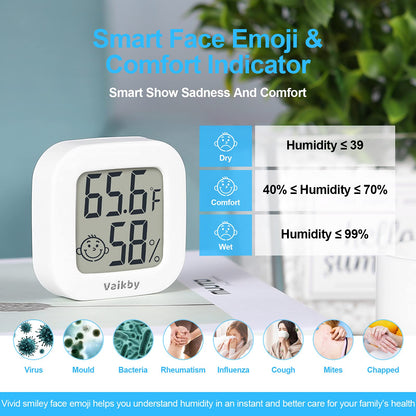 Vaikby Indoor Thermometer 4Pack, Humidity Gauge Meter Digital Hygrometer Room Thermometer for Home, Hight Accurate Temperature and Humidity Monitor for Greenhouse, Reptile, Humidors, Cellar, Office