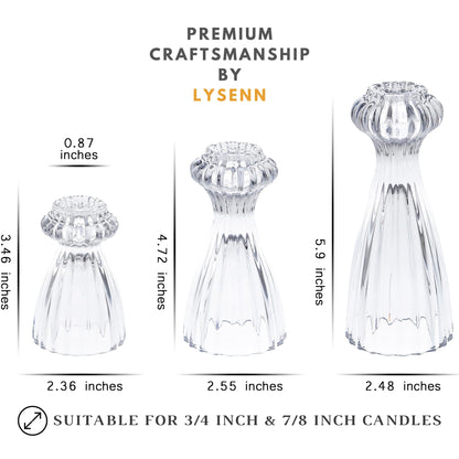 Lysenn Glass Candle Stick Holder Set of 3 – Premium Taper Candle Holders for Romantic Ambiance - Candle Sticks Holder Decor for Special Occasions - Pink
