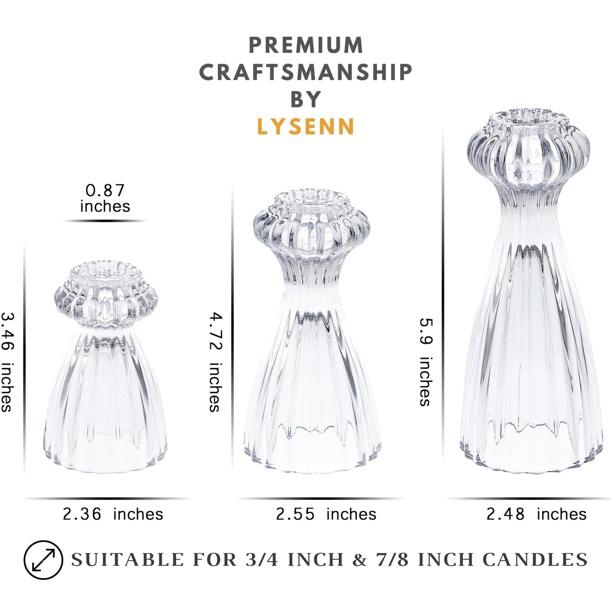 Lysenn Glass Candle Stick Holder Set of 3 – Premium Taper Candle Holders for Romantic Ambiance - Candle Sticks Holder Decor for Special Occasions - Amber