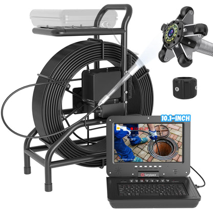 Sanyipace Self-Leveling Sewer Camera 165FT/50M, Drain Inspection Camera with 512Hz Transmitter, Real-Time Distance Counter, 10" IPS Screen Microphone Speaker, 0.27in Rigid Cable, 32GB TF Card Included