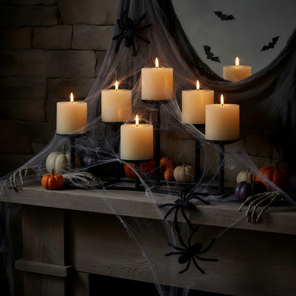 LANLONG Candelabra Pillar Candle Holders Fireplace Matte Black Metal Candleholder with 6 Candle Stands Mantel Floor Table Centerpiece
