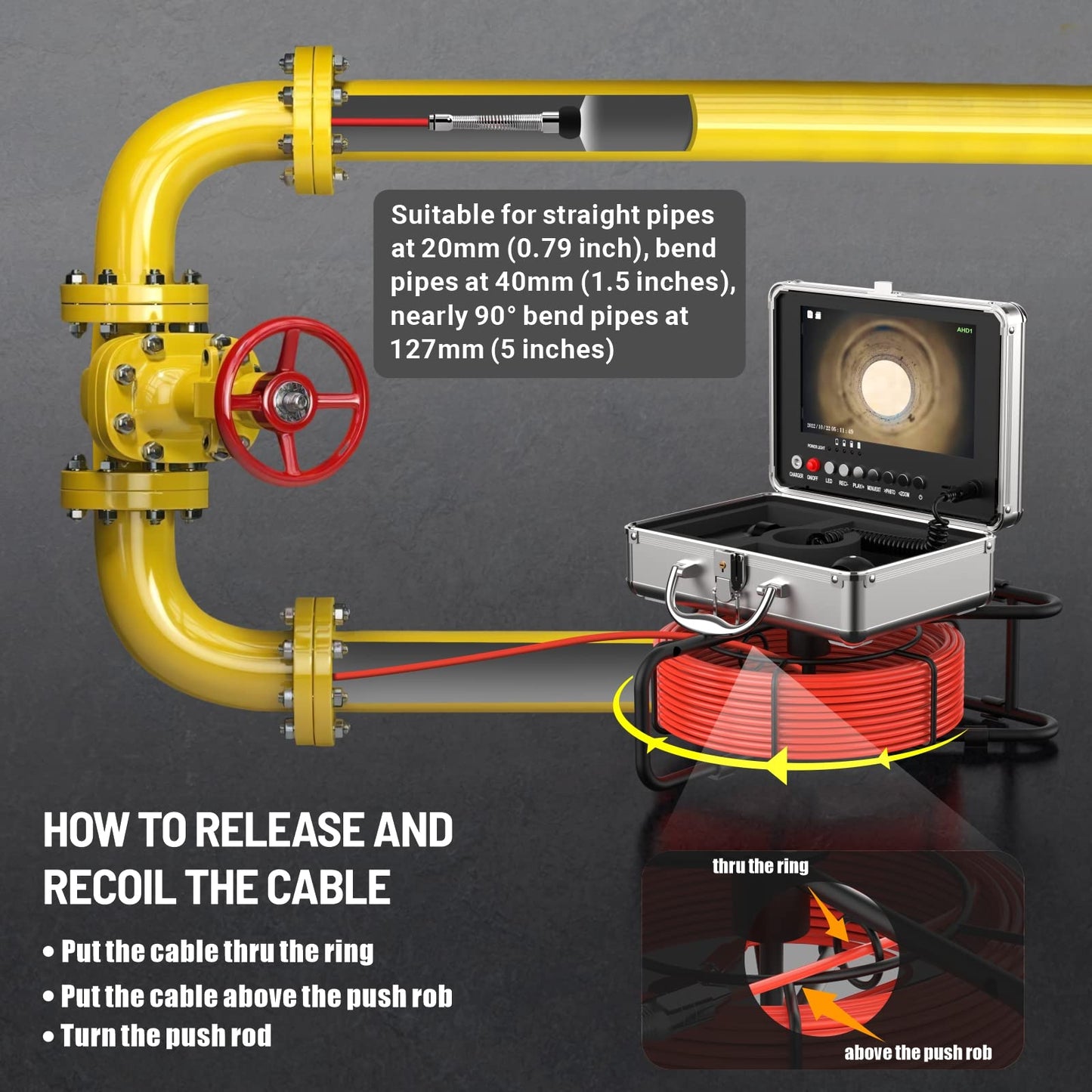 HBUDS Sewer Camera 100ft, 9 inch HD Color Screen Drain Camera, Plumbing Camera Snake with Light, IP68 Waterproof Sewer Inspection Camera, Drain Pipe Cameras with DVR 16GB for Plumber & Homeowner