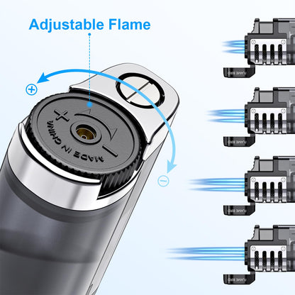 Torch Lighter Butane Refillable Triple Jet Flame Torch Lighters, Windproof Adjustable Flame Butane Torch Lighter with Punch 2 Pack (Without Fuel)