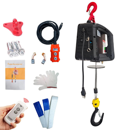 Zoihanx 3-in-1 Electric Portable Hoist Winch,1500W Portable Power Winch Crane with Wire and Wireless Remote Control, 328FT Wireless Remote Control Range,for Garage, Factory, Warehouse, Balcony
