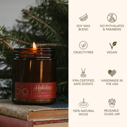 Bia Candle Co. Holiday, Spruce Berry Orange Clove Soy Candle, Cinnamon Pine Vanilla, Perfume-Inspired, High Fragrance Load, Lead-Free Wick, Reusable Glass Jar, Warm Spiced, 7 oz