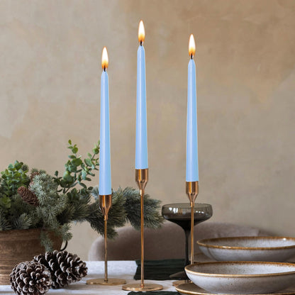 Axiom Candles - 10 Inch Dripless - Unscented Smokeless Tall Candle Sticks - 9 Hour Burn Time - Tapered Candles for Home, Dinners, Weddings, Parties (Taper Candle, Baby Blue, Pack of 10)