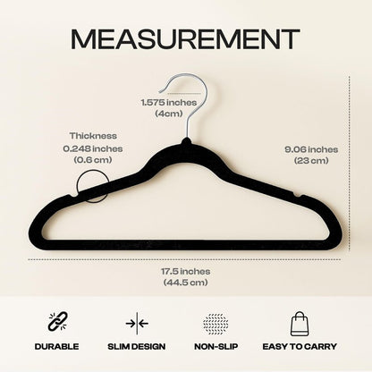 Utopia Home Velvet Hangers 50 Pack – Luxury Non-Slip Slim Pant & Coat Hangers, Strong Space-Saving Clothes Hangers with Pants Bar and 360° Swivel Hook – Black