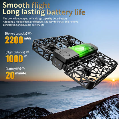UAVRIAO Foldable Pocket Mini Drone with 2K Camera, Auto Follow, Selfie Drone, Screen Remote Control, One-Key Takeoff/Landing, 360-Degree Mesh Protection, Stunt Mode Suitable for Adult Beginners