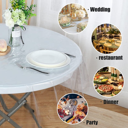 sancua Clear Plastic 100% Waterproof Round Tablecloth - 70 Inch - Vinyl PVC Table Cloth Protector Oil Spill Proof Wipe Clean Table Cover for Dining Tables, Parties, Camping, Crystal Clear