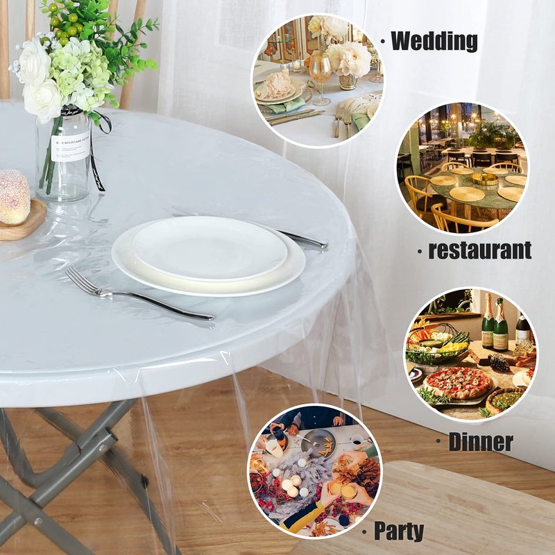 sancua Clear Plastic 100% Waterproof Round Tablecloth - 54 Inch - Vinyl PVC Table Cloth Protector Oil Spill Proof Wipe Clean Table Cover for Dining Tables, Parties & Camping, Crystal Clear