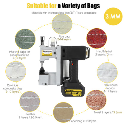 Moonshan Cordless Bag Closing Machine 2s/bag Bag Sewing Machine Cordless Portable Bag Sewer 8.1Lbs Automatic Woven Bag white
