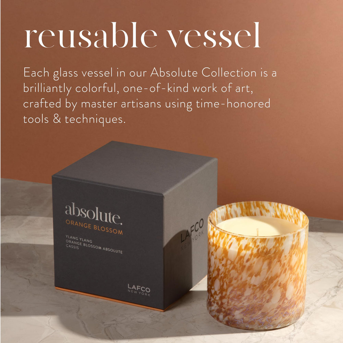 LAFCO New York Signature Candle, Orange Blossom - 15.5 oz - 90-Hour Burn Time - Reusable, Hand Blown Glass Vessel - Made in The USA