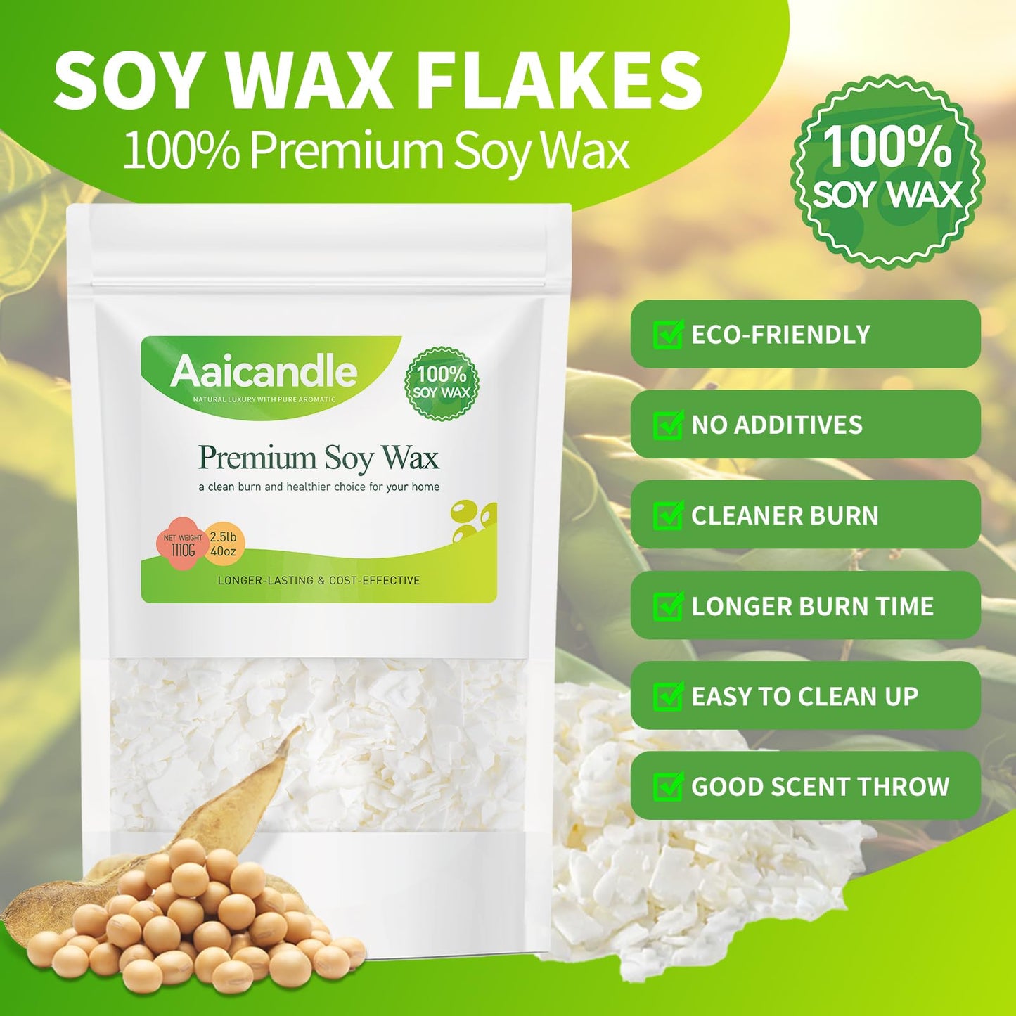 2.5LB Soy Wax for Candle Making – Natural Wax Supplies for DIY Candles, Container & Tealight Craft Use, Fast Melting and Smooth Finish for Frequent Makers (1.1kg / 40 oz)