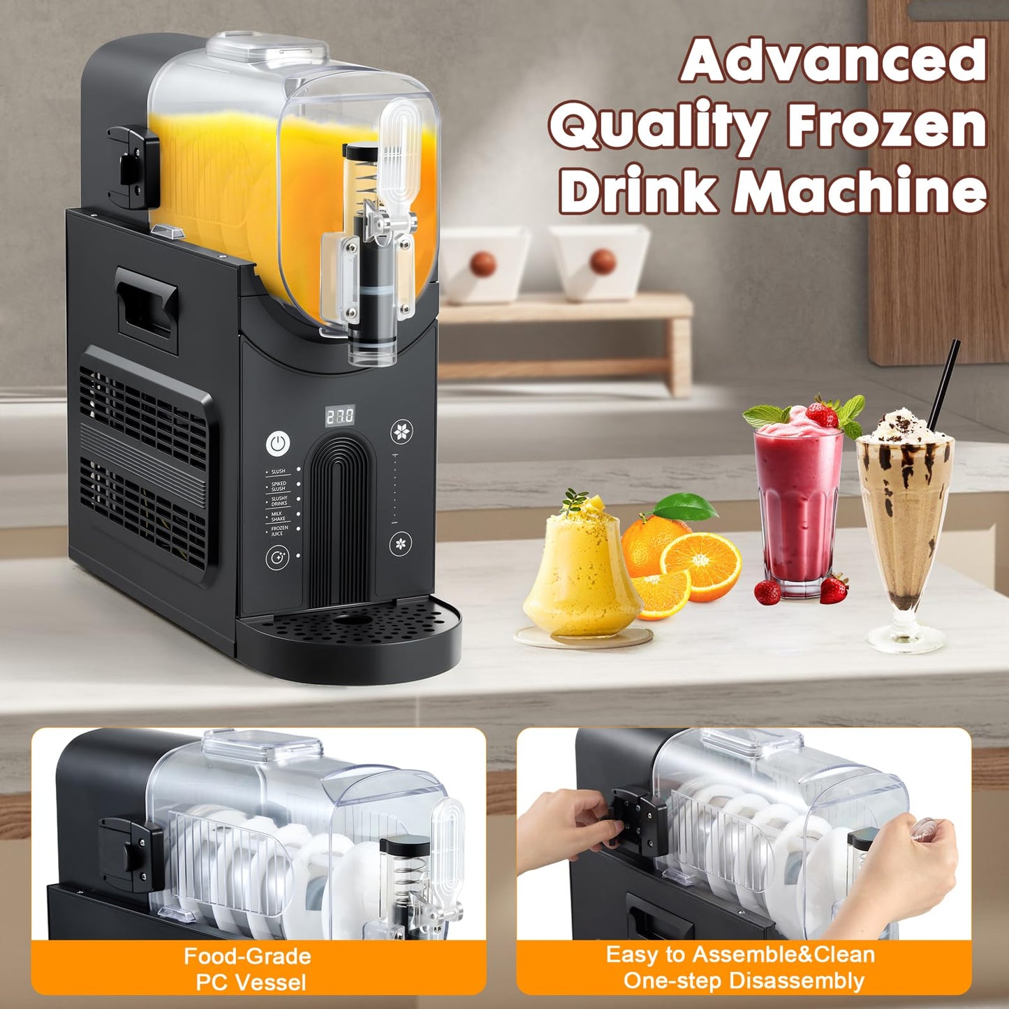 YODHOSA Slushie Machine Professional Slushy Maker,64 oz Frozen Drink Maker with 5 Pre-Set Programs for Milkshake,Frappe,Margarita,Cold Drink,No Ice Needed
