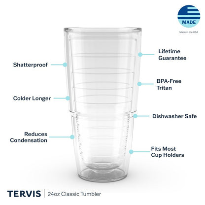 Tervis Clear & Colorful Tabletop Made in USA Double Walled Insulated Tumbler Travel Cup Keeps Drinks Cold & Hot, 24oz - 2pk, Red