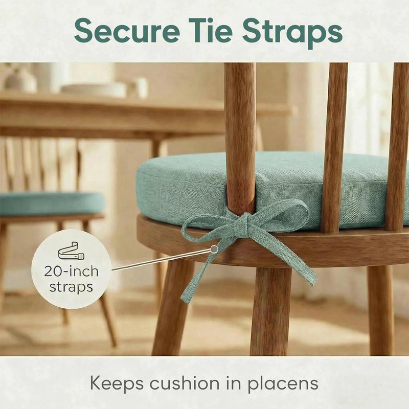 PRONOUS Light Green Winsor Chair Cushions with Ties, Dining Kitchen Chair Seat Pads Non Slip Removable Washable Cover 17"x16" Set of 2