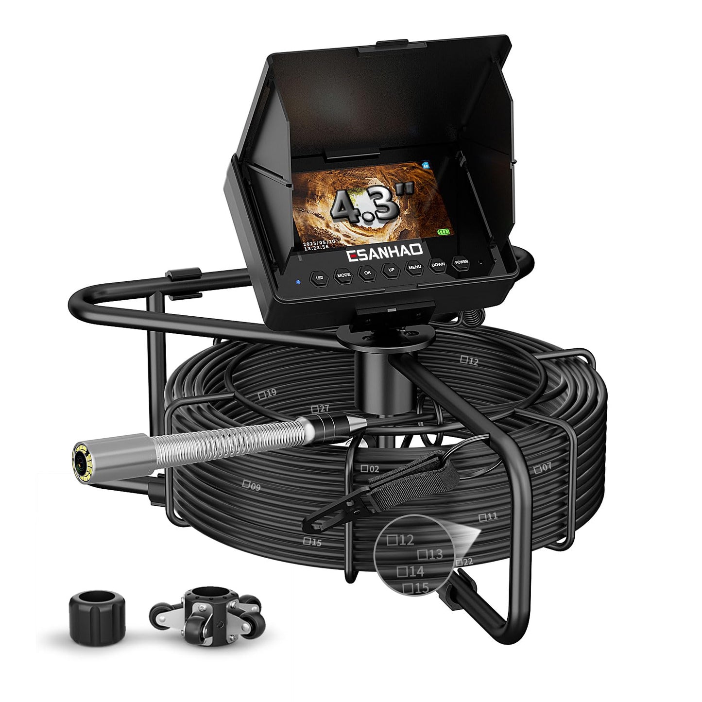 ESANHAO Sewer Camera 100ft Drain Pipe Camera Plumbing Snake 8500mAh Battery, 23mm HD, 12LEDs, DVR Recording, 32GB TF Card Included