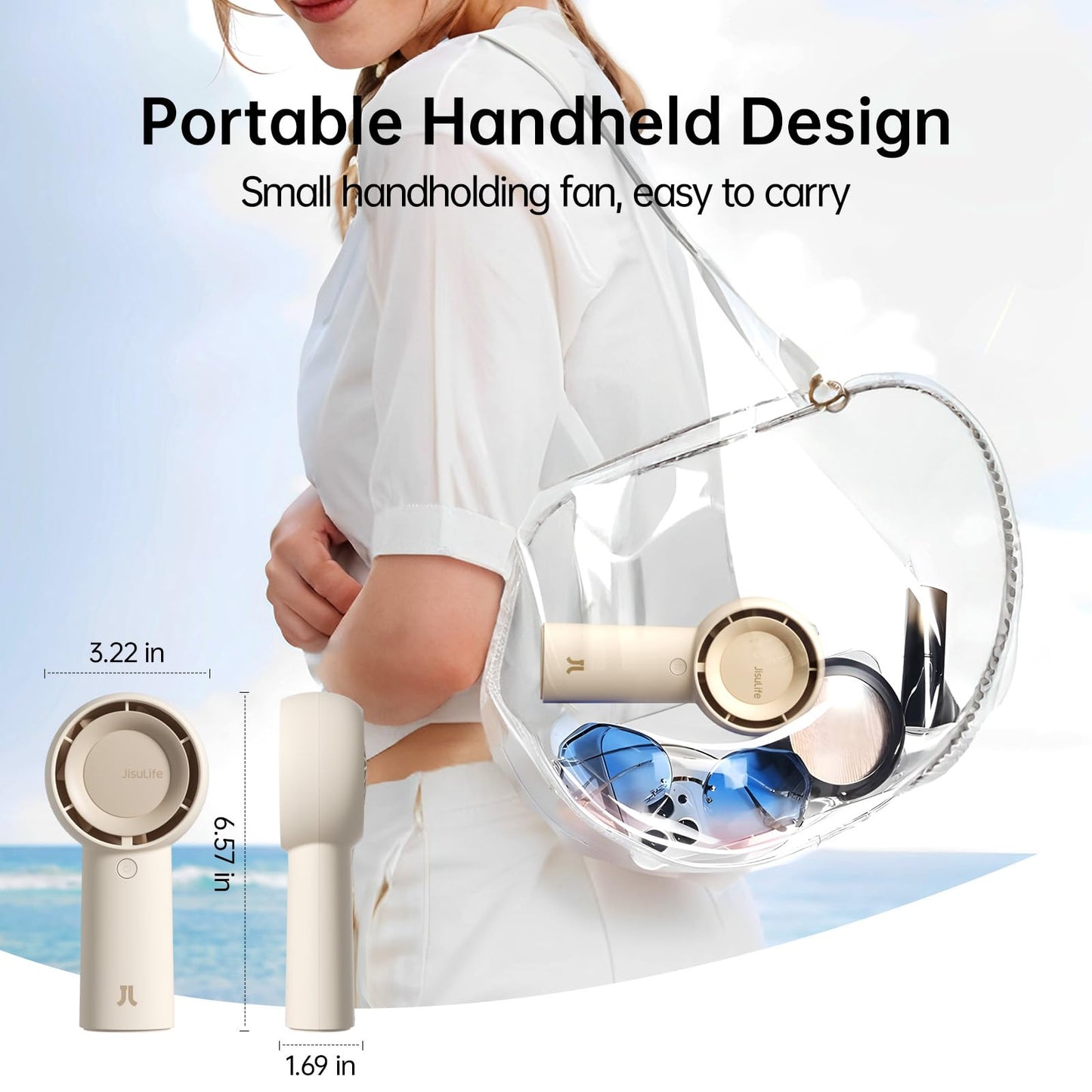JISULIFE Handheld Portable Turbo Fan [16H Max Cooling Time], 4000mAh USB Rechargeable Personal Battery Operated Mini Small Pocket Fan with 5 Speeds for Travel/Outdoor/Vacation/Concerts - Brown
