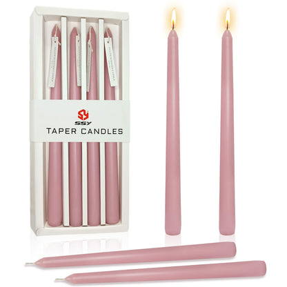 10 Inch Taper Candles Handmade Smokeless Set of 4 – Rose Scent Tapered Candles in Pink, Candle Sticks for Wedding, Home Decor, and Dinner Table