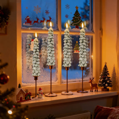 DRomance Christmas Tree Flameless Taper Candles with Remote Timer Battery Operated Flickering LED Candlesticks Real Wax Snowflake Glitters Holiday Indoor Decor(4 Pack, 0.78" D x 9.8" H)