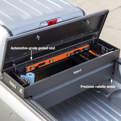 Buyers Products Crossover Truck Tool Box, Heavy Duty Saddle Cargo Bed Organizer for Equipment Accessories Storage, Metal Diamond Tread Aluminum, Deep, 71x20x23, Matte Black, 1739415
