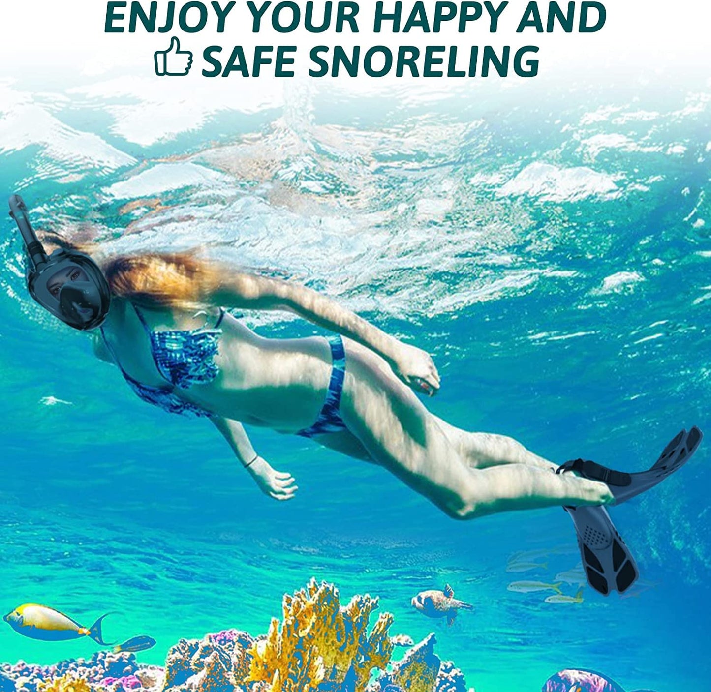 Viginsul Mask Fins Snorkeling Gear for Adults, Full Face Snorkel Mask & Adjustable Swim Fins Snorkel Set, Panoramic View Snorkel Mask Dry Top Anti-Fog Anti-Leak