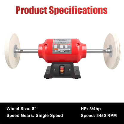 BLACKCUBE Bench Buffer Polisher Motor with 8 Inch Dual Buffering Wheels, Benchtop Polishing Machine for Jewelry, Metal, Wood, Plastic and Knife Sharpening
