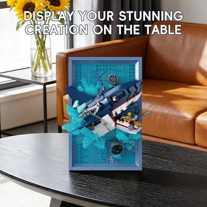 Shark Photo Frame Building Blocks Set 3D Wall Decor Bricks Kit Unique Home Wall Decor or Table DisplayIdeal Gift Toy for Adults &amp Teens.