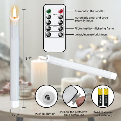 DRomance Dripping Flameless Taper Candles Flickering with Remote and Timer Battery Operated LED Taper Candle Real Wax 3D Wick Dinner Wedding Christmas Holiday Indoor Decor(6 Pack White, 0.78" x 9.7")