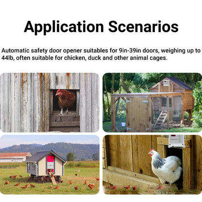 Automatic Chicken Coop Door Timer Remote Control Solar Powered Light Sensor Safe Opener Kit for Poultry Run Duck Coop(US Plug)