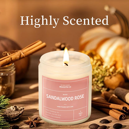 Sandalwood Rose Candle for Home Scented| Natural Soy Non Toxic Candles| Long Clean Burning Aromatheraphy Jar Candel| Women,Men Gift for Autumn,Winter, Halloween,Thanksgiving,Relaxing| 9oz