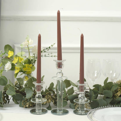 Tableclothsfactory 10" Tall Premium Quality Dripless Unscented Mocha Brown Taper Candles Wedding Dinner Candles for Wedding Decoration Set of 12