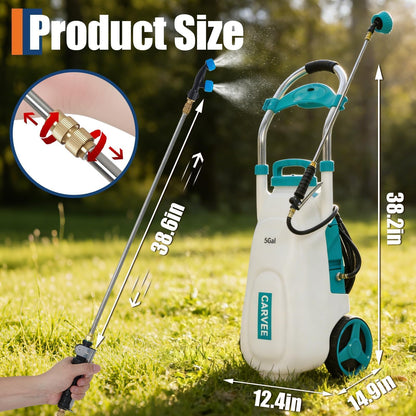 Garvee 5.3 Gallons Battery Powered Sprayer with Wheeled Cart, 12V 8Ah Electric Sprayer with 6 Nozzles & 2 Wands, 4-6 Hour Runtime, 90PSI Adjustable Pressure, Trigger Lock, Yard Sprayers for Lawn and g
