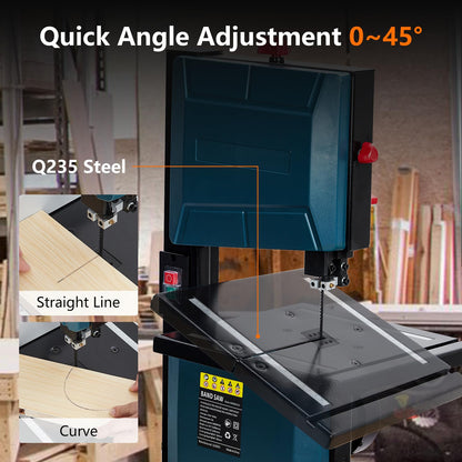 8-Inch Bandsaw, 3-Amp Band Saw, 1800FPM Benchtop Bandsaw with Removable Safty Key, 0-45 Tilting Range, Saw For Cutting Wood with Fence and Miter Gauge, Band Saws for Woodworking