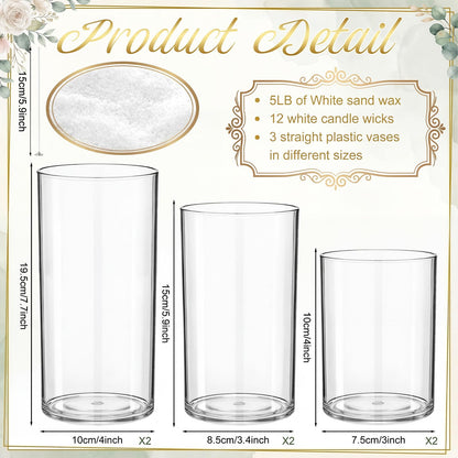 Gerrii 5lb Wedding Pearled Candles Sand and Wicks 6 Cylinder Glass Vase Weddings Centerpiece Refillable DIY Sands Candle Wedding Sand Ceremony Kit Gift for Bridal Shower Home Decor Holiday Party Gift