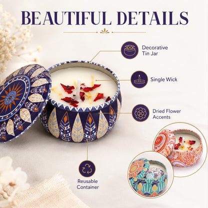 Scented Candles Gift Set for Women, 4 Pack Soy Wax Aromatherapy Candles, Lavender Lemon Vanilla White Peach Mini Tin Candles for Home, Bath, Spa, Travel, Gifts for Mom Her
