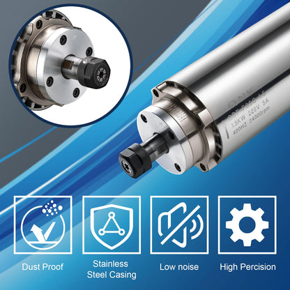 QNK CNC Spindle Motor Kits,220V 1.5KW CNC Spindle Air Cooled Spindle Motor+220V 1.5KW VFD Single to 3 Phase Inverter Variable Frequency Drive+ ER11 Collet Set