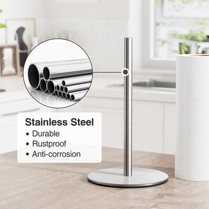 Silver Paper Towel Holder Free-Standing, Premium Stainless Steel Paper Rolls Organizer, Classic Fashion Kitchen Roll Dispenser