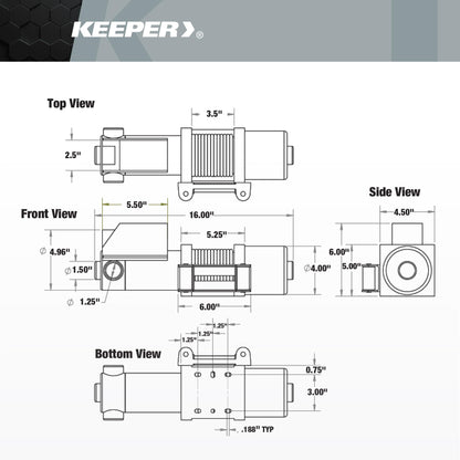 KEEPER Electric Winch 110/120V AC with Remote, Hand Held Control, 1500 lb. Capacity, AC Power, ATV, Truck, SUVs, Large Vehicles, Trailer Winch