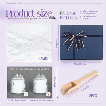 MTLEE Pearled Candle 4.4 Lb/70oz Graduation Gifts 2026 Lavender Scented Sand Candle Kit Include 100 Wicks, Bow Gift Box, Spoon Reusable Pearled Wax for DIY Kit Birthday Gift Housewarming Home Decor