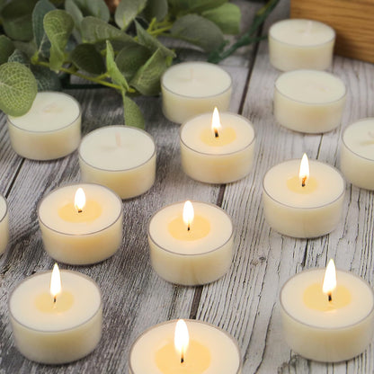 Soy Tealight Candles 50 Pack, 6 Hours Long Burning Tealights Candles Bulk, Natural Soy Wax Tea Light Candle Paraffin-Free, Unscented Small Tea Candle for Emergency,Dinner